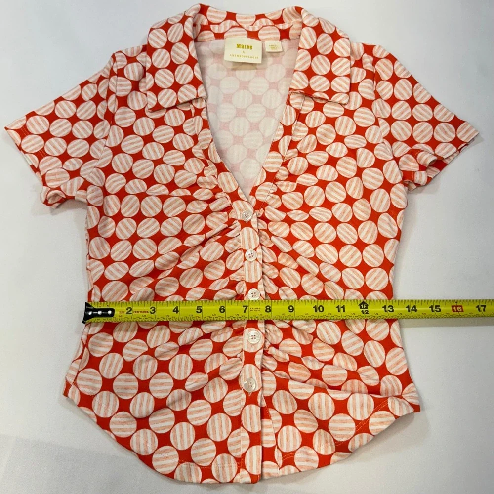 NWOT Maeve Anthropologie Ruched Blouse Button Top Small Retro Polka Dot Y2K - Picture 13 of 16